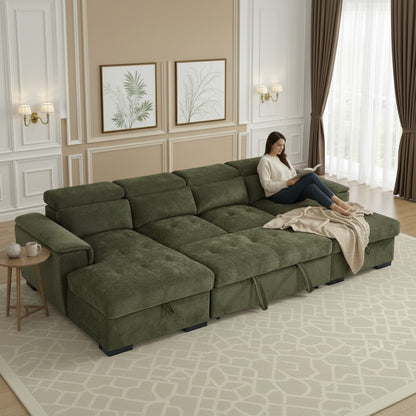 Alaya Sofabed Green Fabric U Shape Corner Sofa