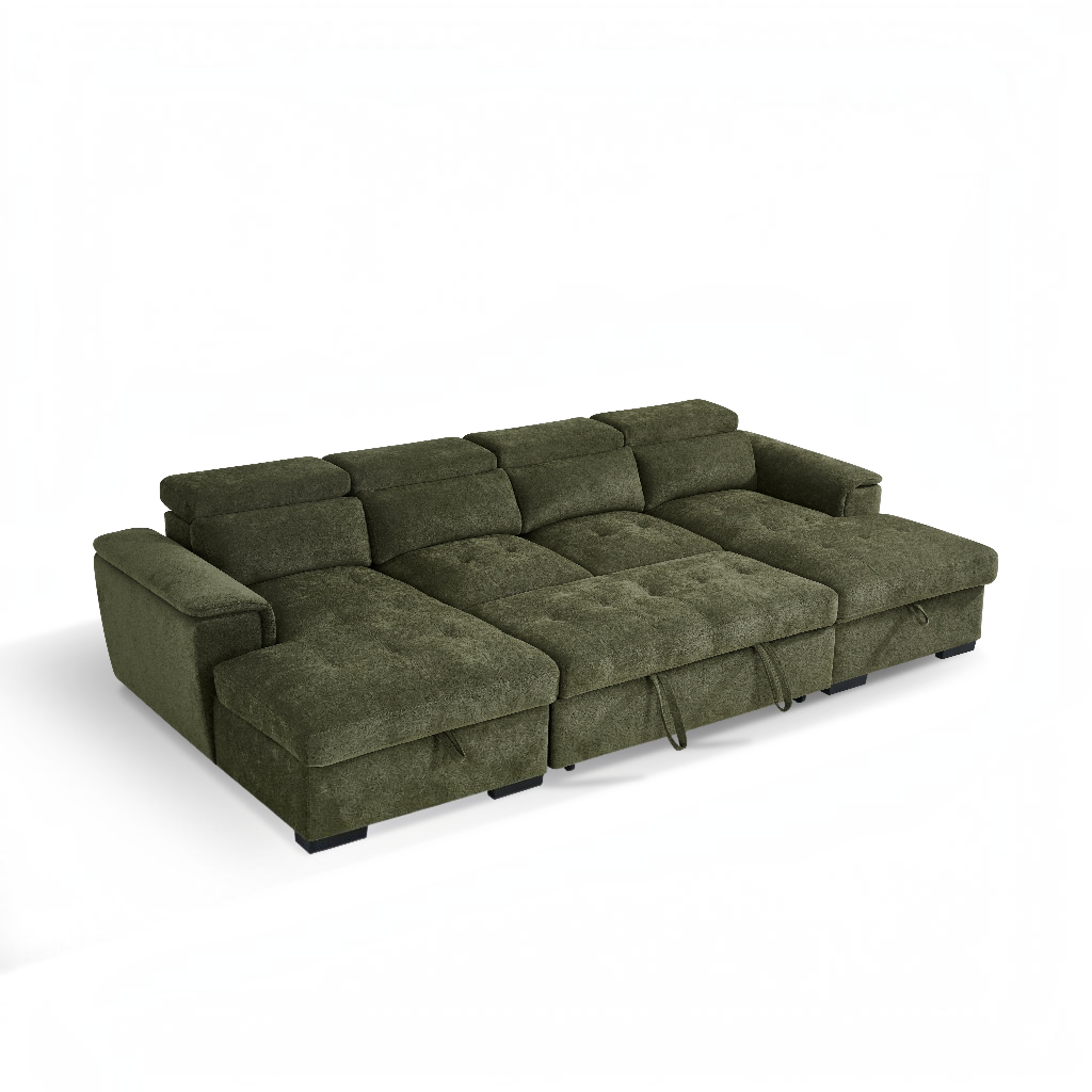 Alaya Sofabed Green Fabric U Shape Corner Sofa