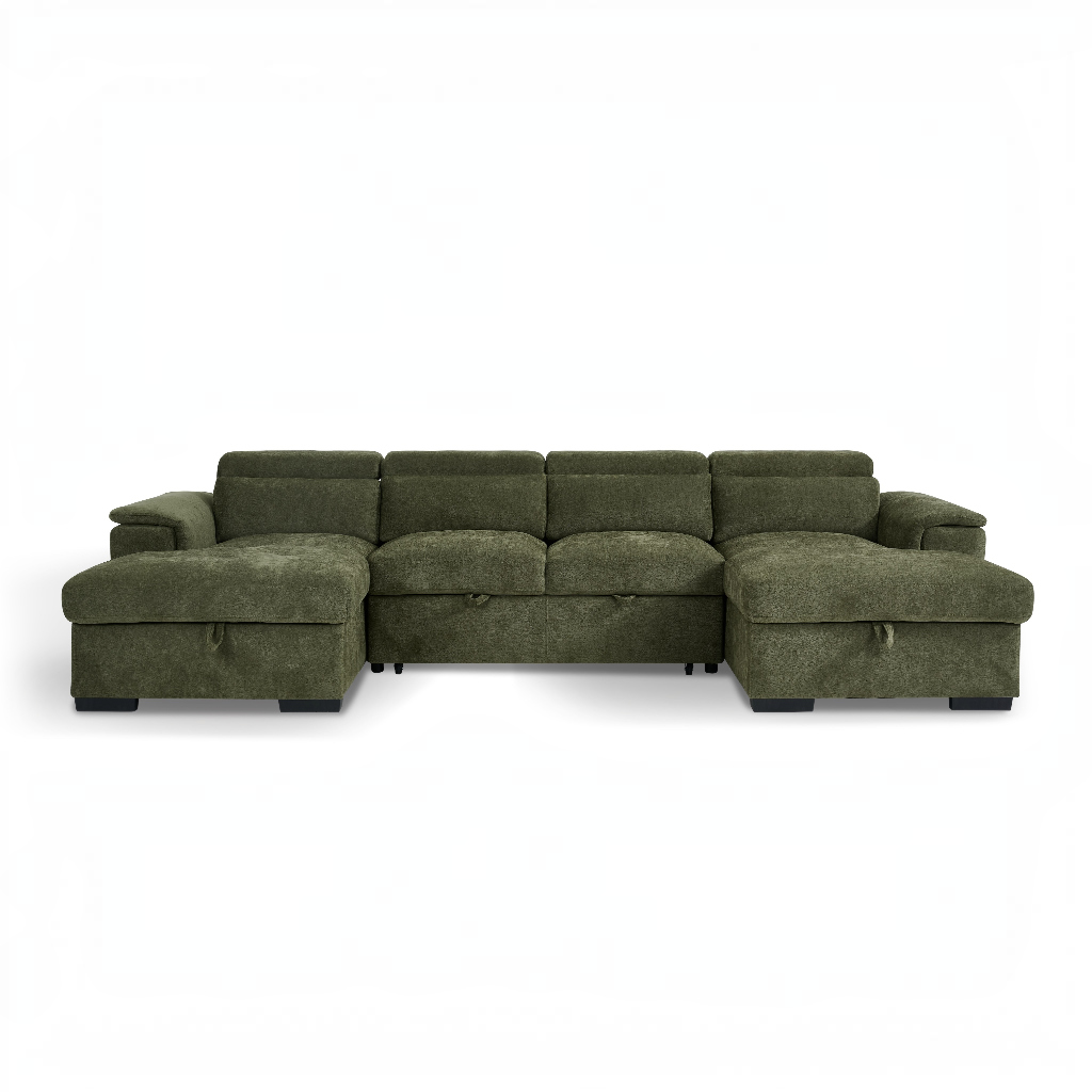 Alaya Sofabed Green Fabric U Shape Corner Sofa