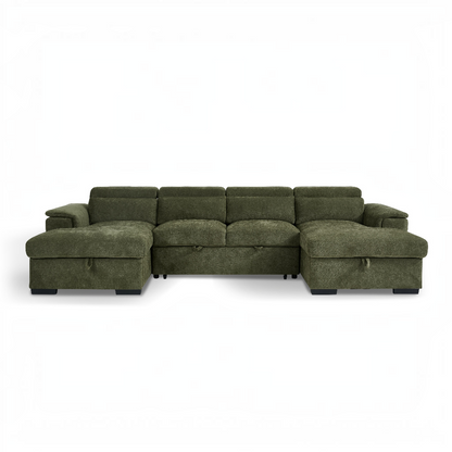 Alaya Sofabed Green Fabric U Shape Corner Sofa