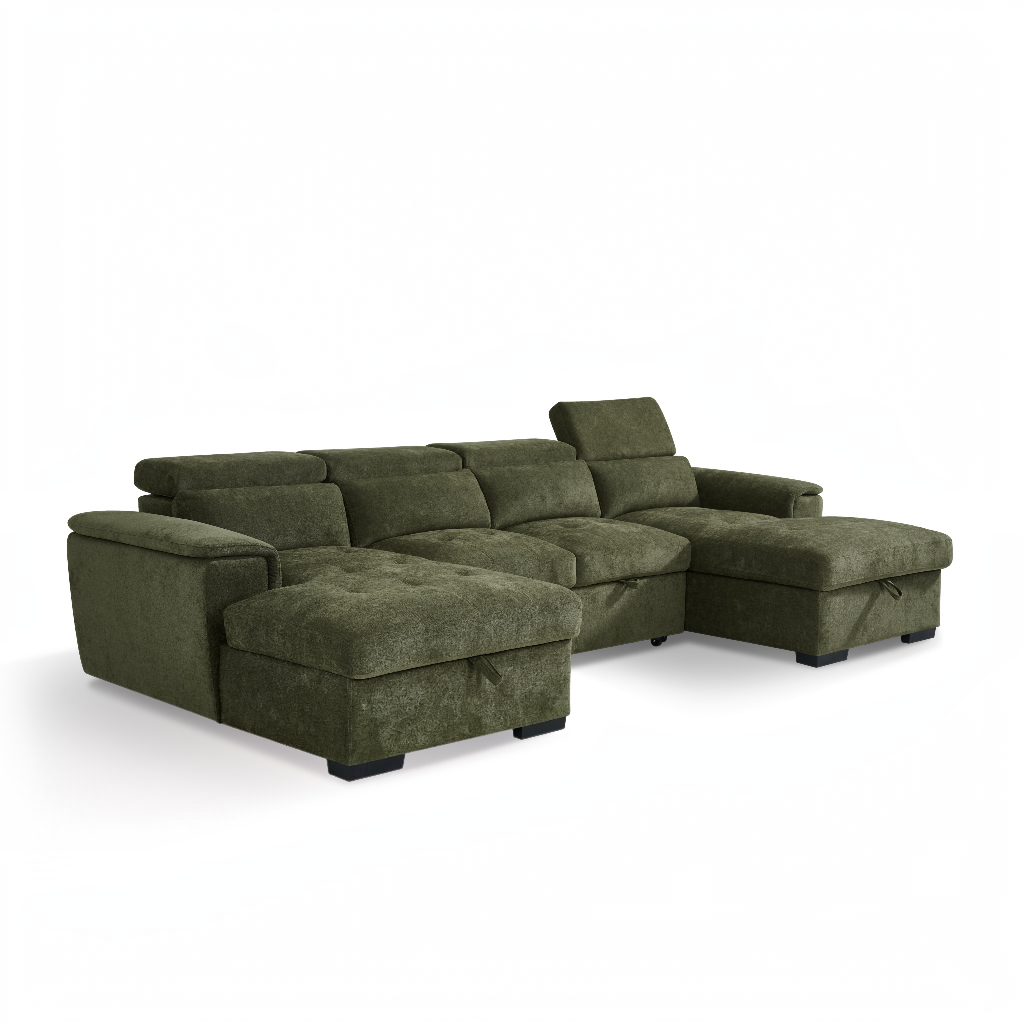 Alaya Sofabed Green Fabric U Shape Corner Sofa