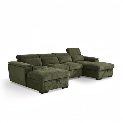 Alaya Sofabed Green Fabric U Shape Corner Sofa