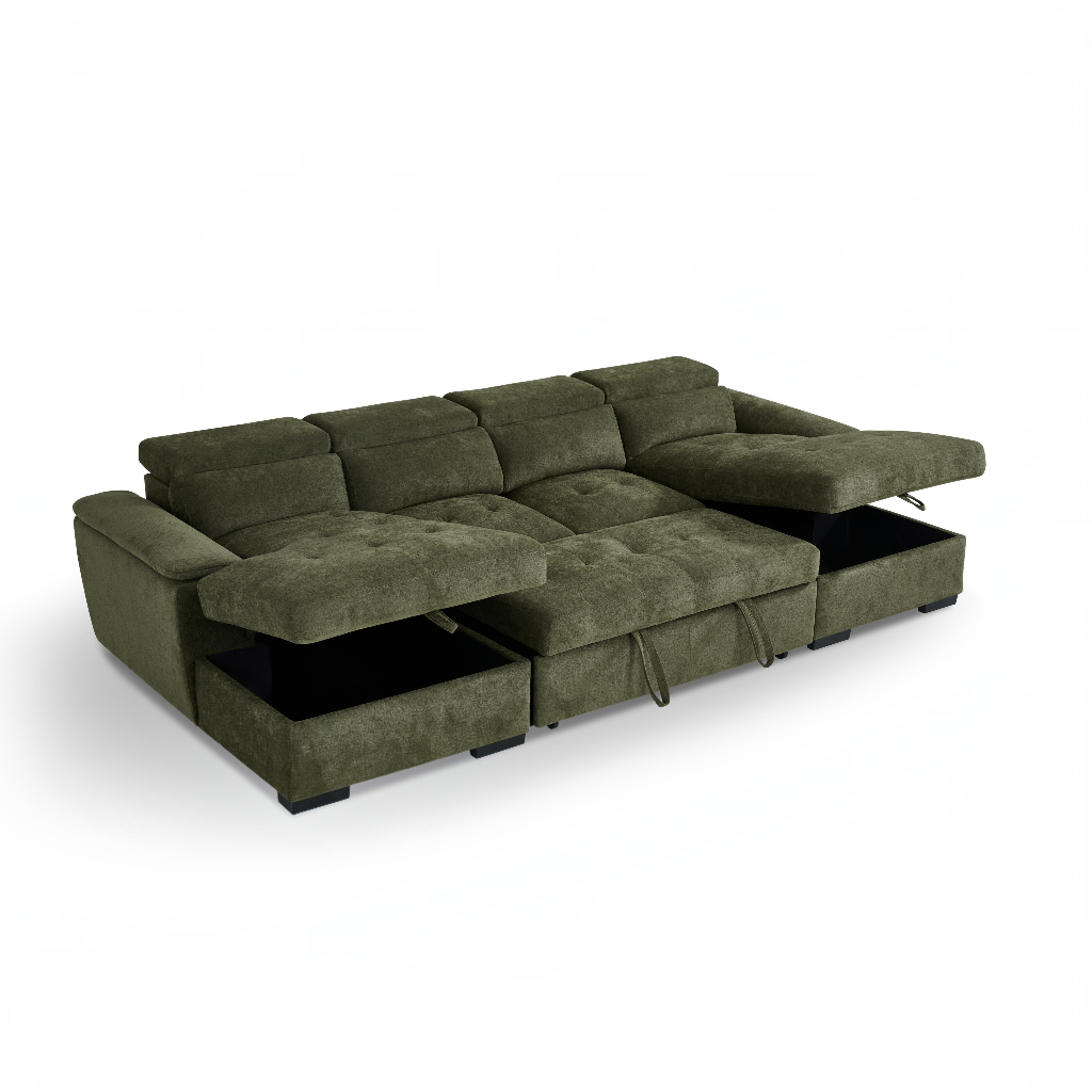 Alaya Sofabed Green Fabric U Shape Corner Sofa