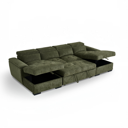 Alaya Sofabed Green Fabric U Shape Corner Sofa