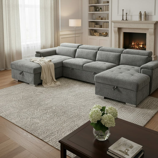 Alaya Sofabed Grey Fabric U Shape Storage Corner Sofa
