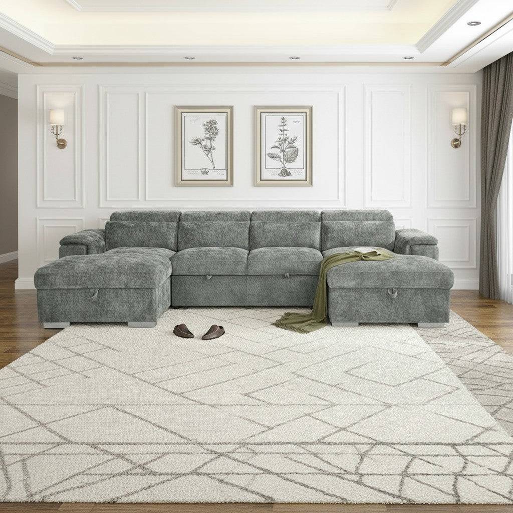 Alaya Sofabed Grey Fabric U Shape Storage Corner Sofa