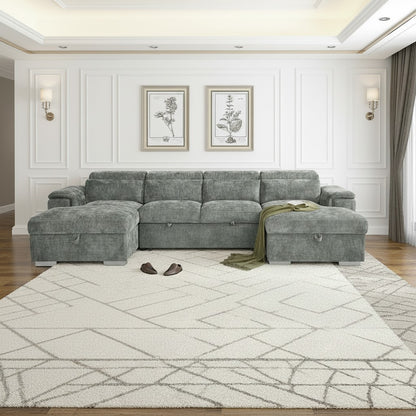 Alaya Sofabed Grey Fabric U Shape Storage Corner Sofa