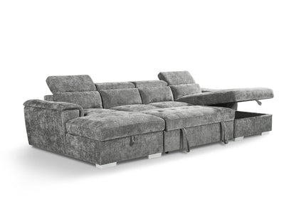 Alaya Sofabed Grey Fabric U Shape Storage Corner Sofa