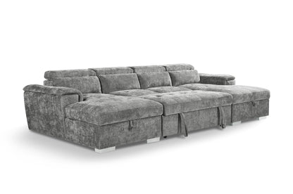 Alaya Sofabed Grey Fabric U Shape Storage Corner Sofa