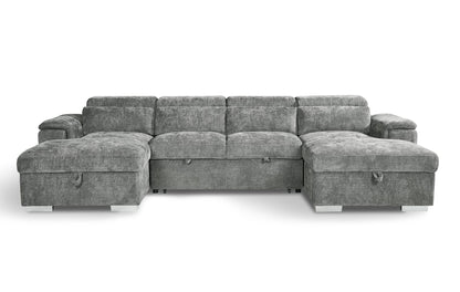 Alaya Sofabed Grey Fabric U Shape Storage Corner Sofa