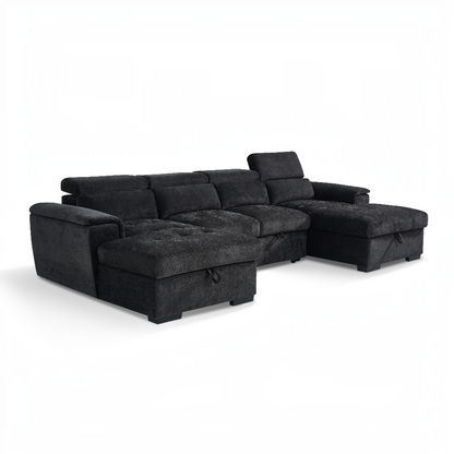 Alaya Sofabed Black Fabric U Shape Corner Sofa