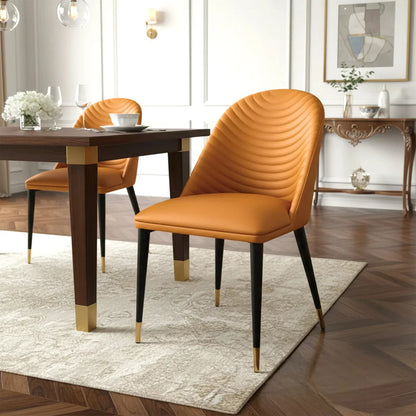 Alba Tan Faux Leather Dining Chair With Scandinavian Black Legs - Set Of 4