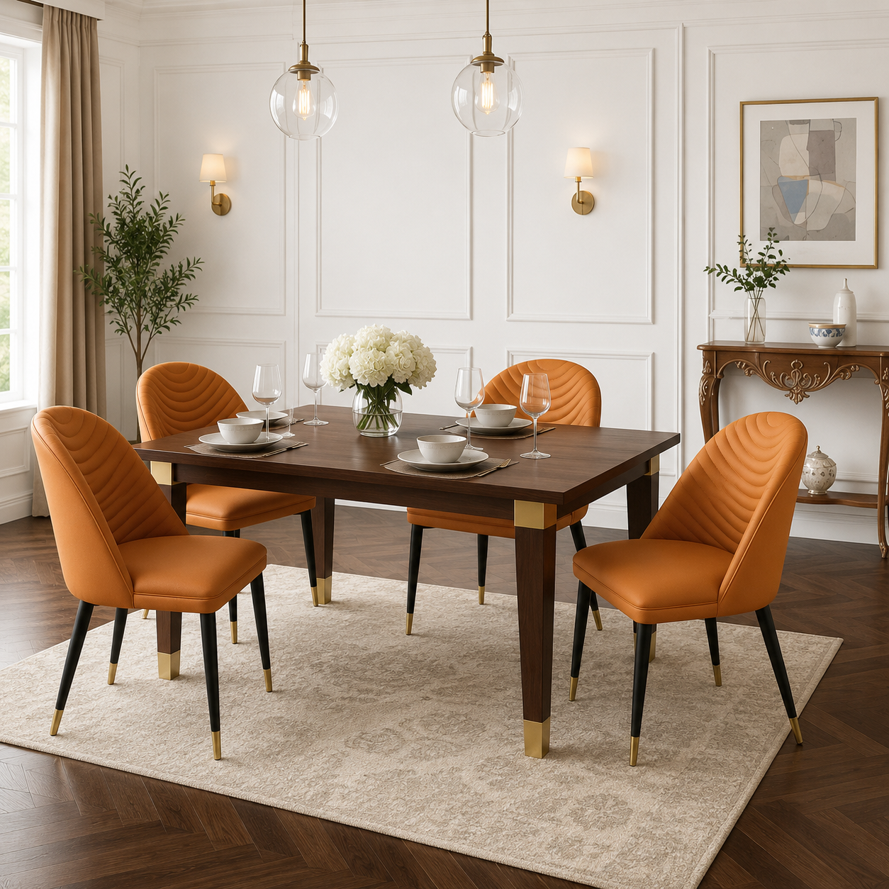 Alba Tan Faux Leather Dining Chair With Scandinavian Black Legs - Set Of 4