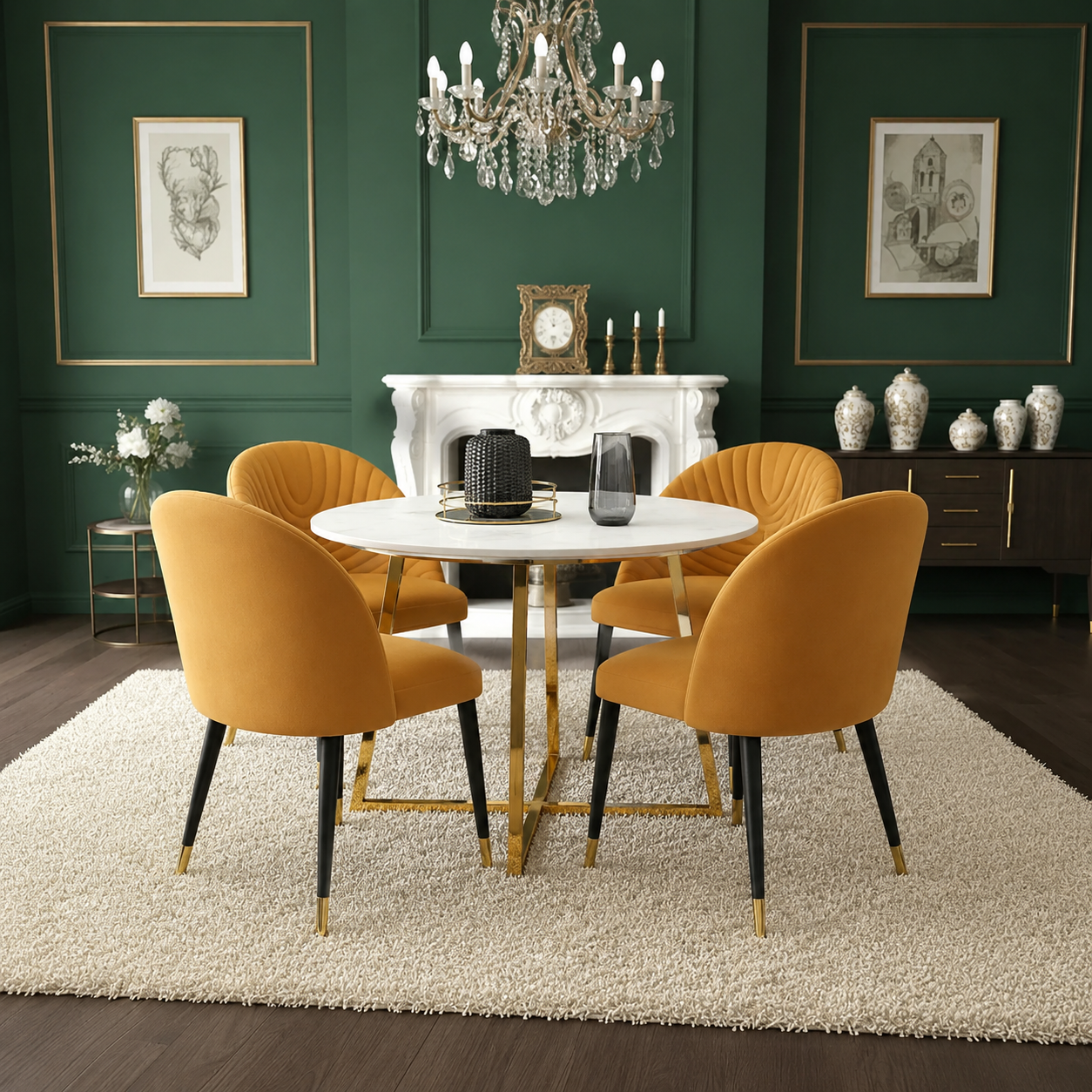 Alba Tan Faux Leather Dining Chair With Scandinavian Black Legs - Set Of 4