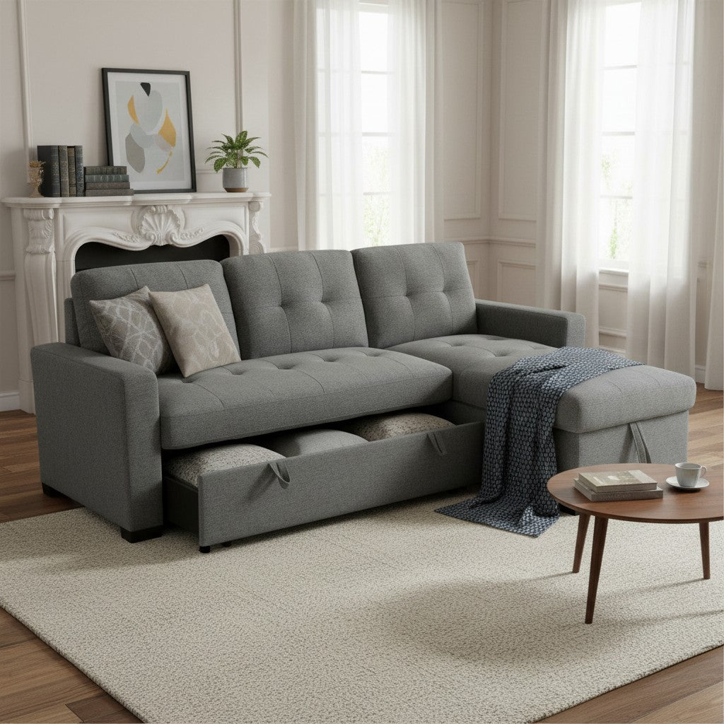 Alder Sofabed Grey Fabric Universal Storage Corner Sofa