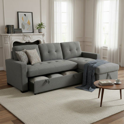 Alder Sofabed Grey Fabric Universal Storage Corner Sofa