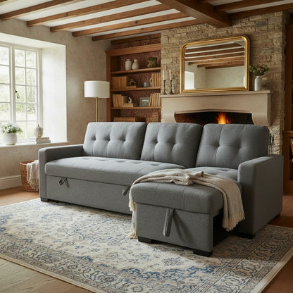 Alder Sofabed Grey Fabric Universal Storage Corner Sofa