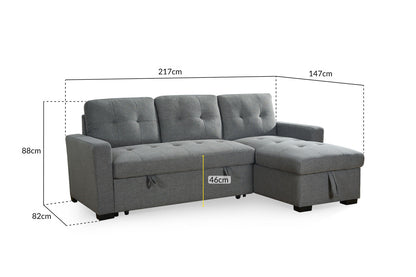 Alder Sofabed Grey Fabric Universal Storage Corner Sofa
