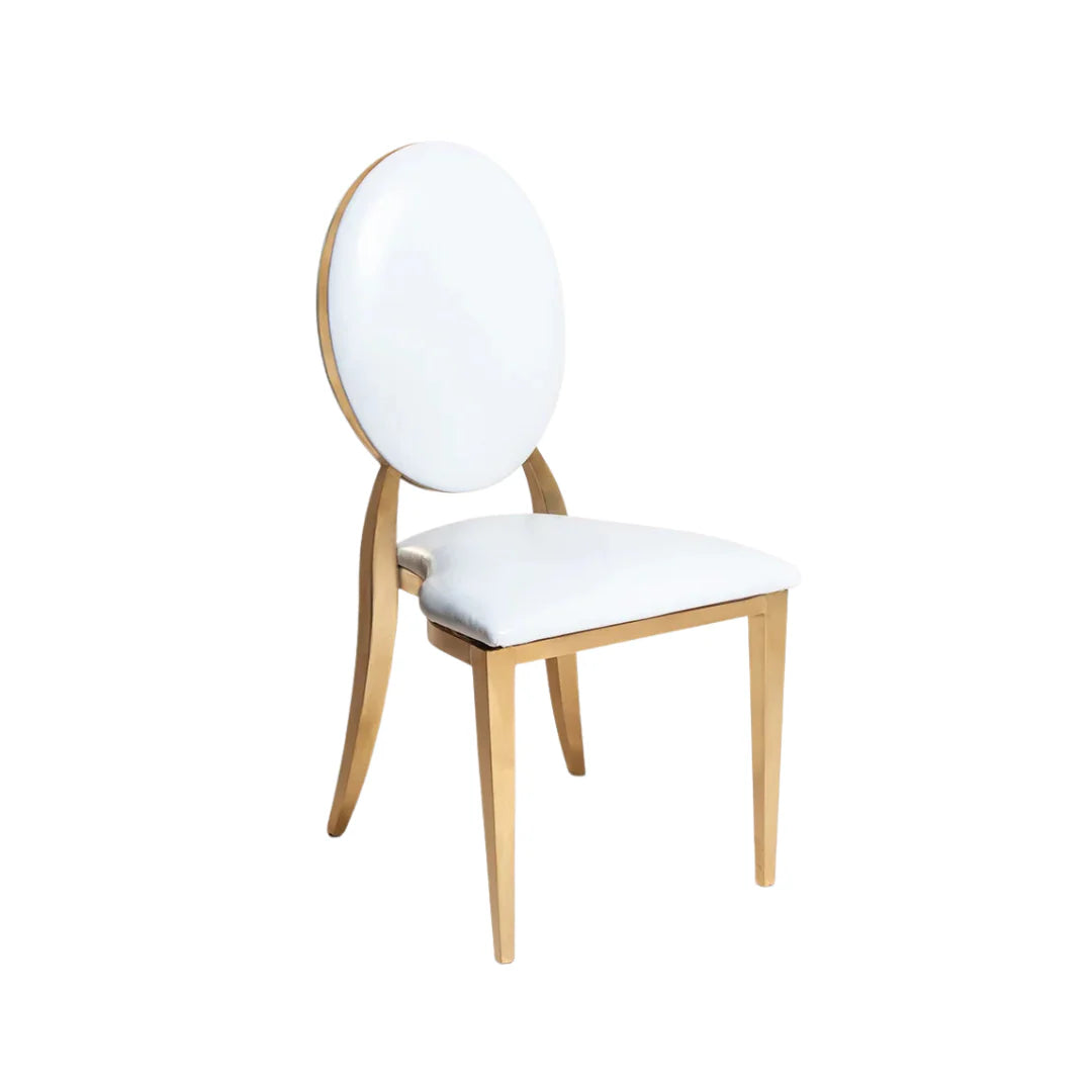 Jasmine Dining Chair In White PU Leather And Gold Legs