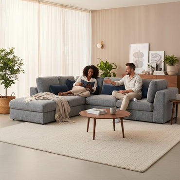 Aluxo Madison 4+1+Storage Footstool Modular Sofa In Blue Boucle Fabric