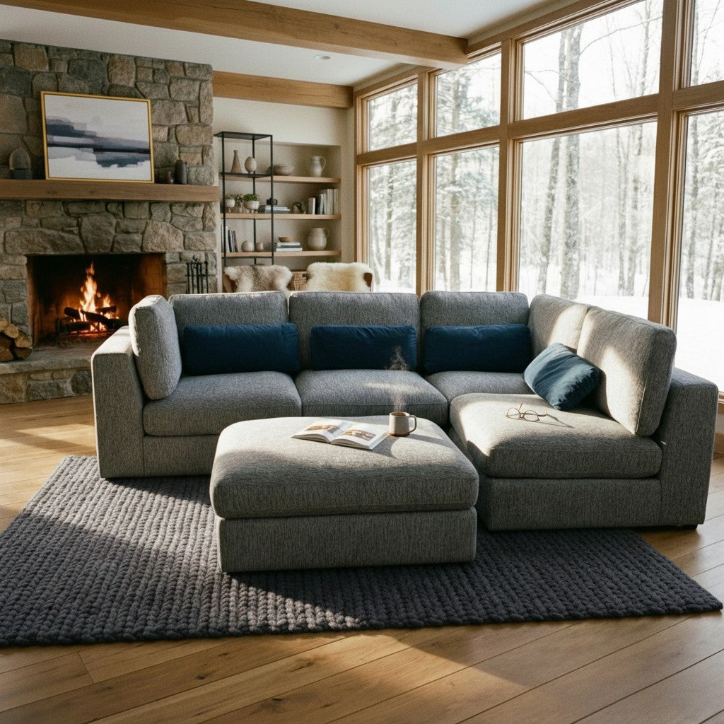Aluxo Madison 4+1+Storage Footstool Modular Sofa In Light Grey Boucle Fabric