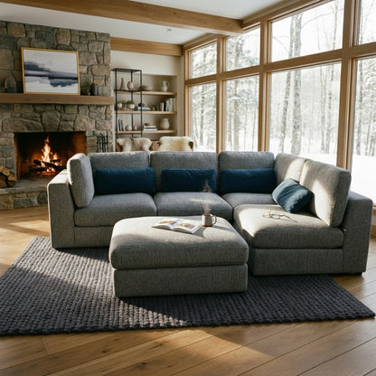 Aluxo Madison 4+1+Storage Footstool Modular Sofa In Light Grey Boucle Fabric