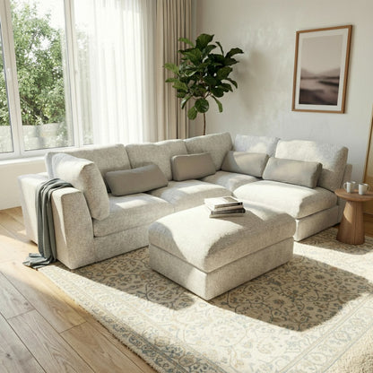 Aluxo Madison 4+1+Storage Footstool Modular Sofa In Light Grey Boucle Fabric