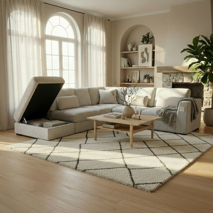 Aluxo Madison 4+1+Storage Footstool Modular Sofa In Light Grey Boucle Fabric