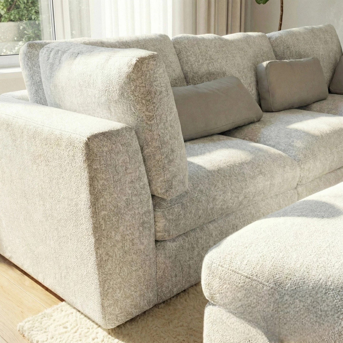 Aluxo Madison 4+1+Storage Footstool Modular Sofa In Light Grey Boucle Fabric
