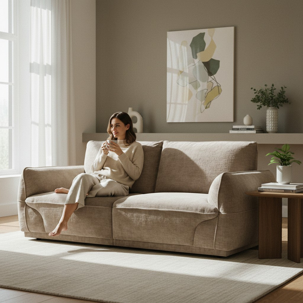 Angelo Beige Fabric 2 Seater Sofa