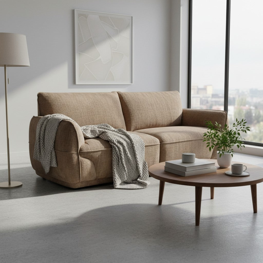 Angelo Beige Fabric 3 Seater Sofa