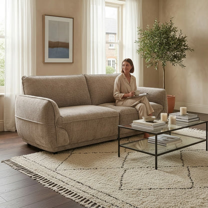 Angelo Beige Fabric 3 Seater Sofa