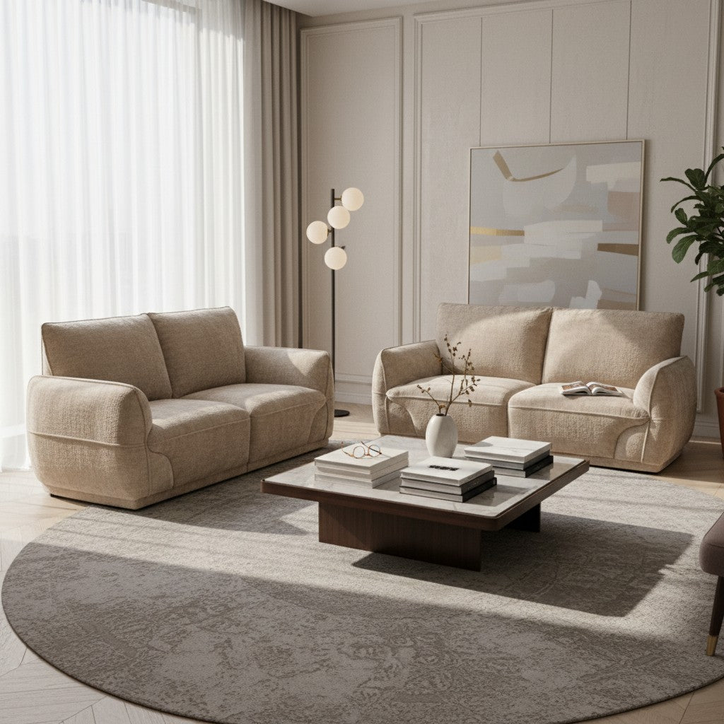 Angelo Sofa Beige Fabric 3+2 Sofa Suite