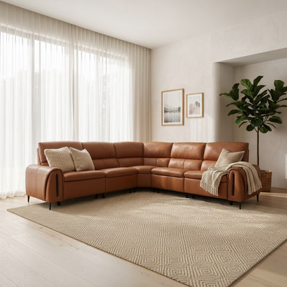 Arizona Electric Recliner Tan Orange Leather L-Shape Large Corner Sofa