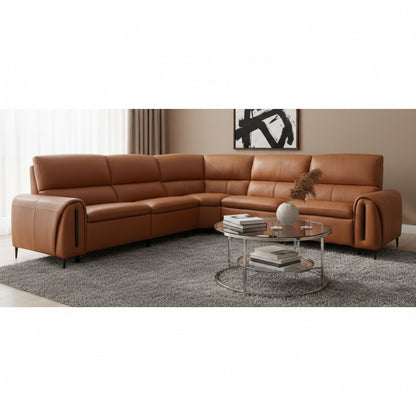 Arizona Electric Recliner Tan Orange Leather L-Shape Large Corner Sofa