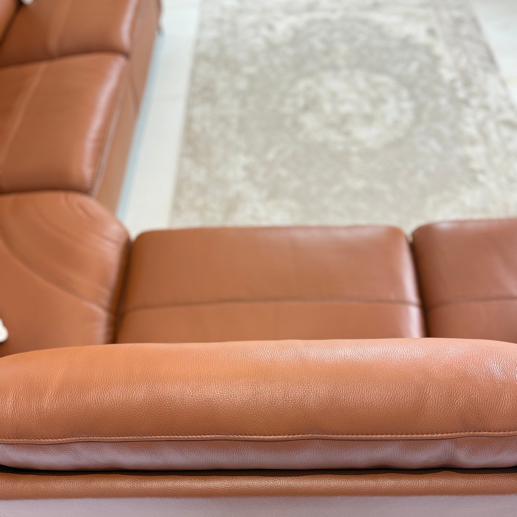 Arizona Electric Recliner Tan Orange Leather L-Shape Large Corner Sofa
