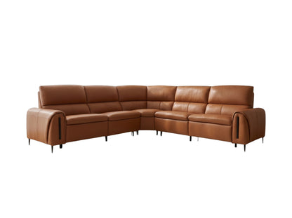 Arizona Electric Recliner Tan Orange Leather L-Shape Large Corner Sofa