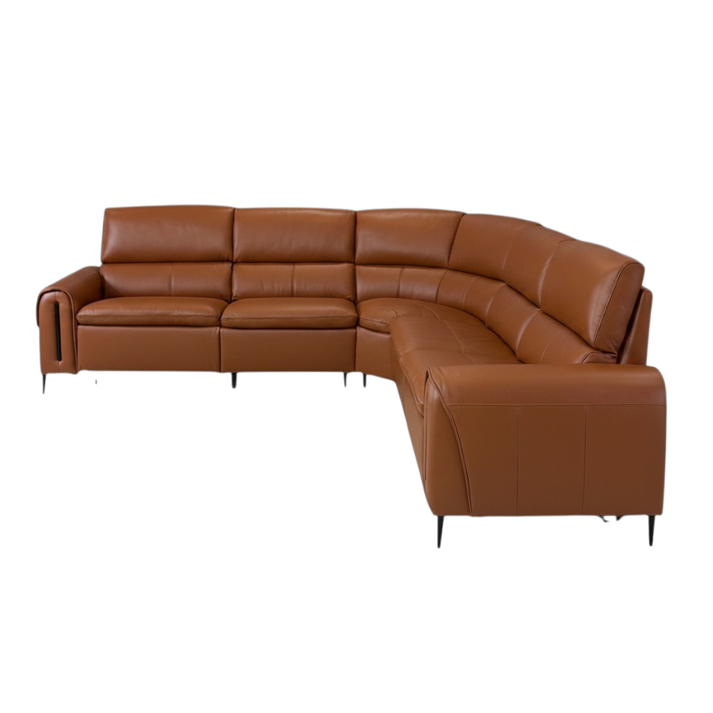 Arizona Electric Recliner Tan Orange Leather L-Shape Large Corner Sofa