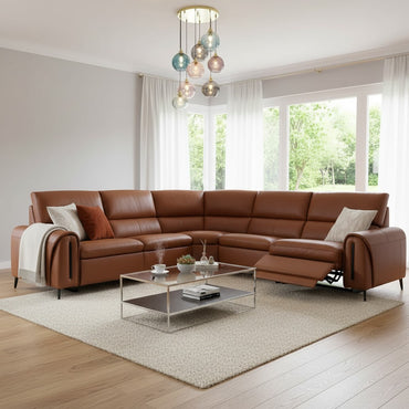 Arizona Electric Recliner Tan Orange Leather L-Shape Large Corner Sofa