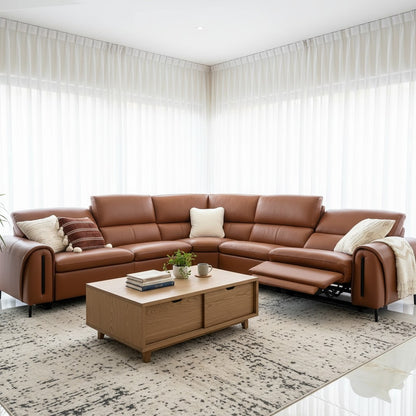 Arizona Electric Recliner Tan Orange Leather L-Shape Large Corner Sofa