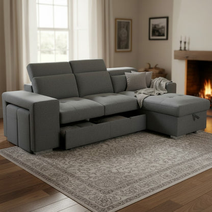 Artemis Sofabed Grey Fabric Universal Storage Corner Sofa
