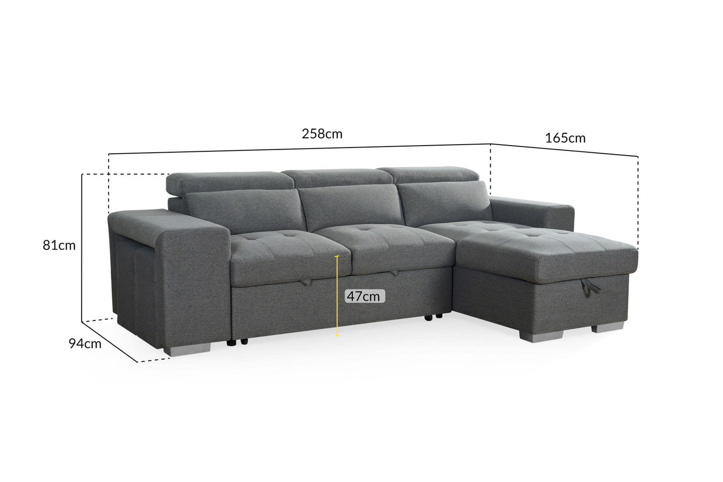Artemis Sofabed Grey Fabric Universal Storage Corner Sofa