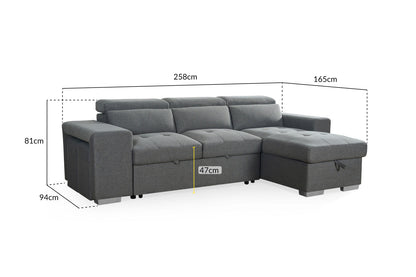 Artemis Sofabed Grey Fabric Universal Storage Corner Sofa