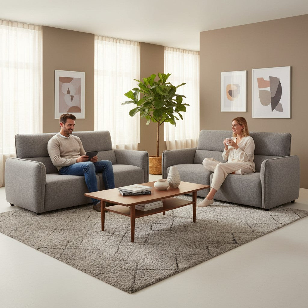 Ascot Sofa Grey Fabric 3+2 Sofa Suite