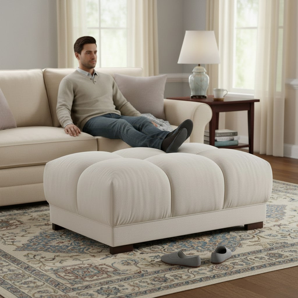 Azzuro Beige Cream Fabric Footstool