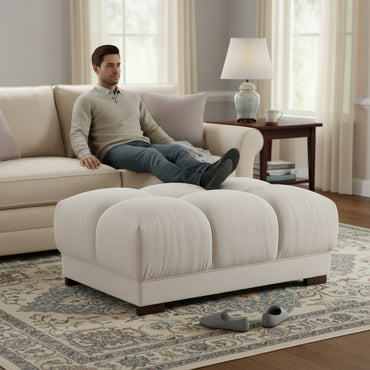 Azzuro Beige Cream Fabric Footstool