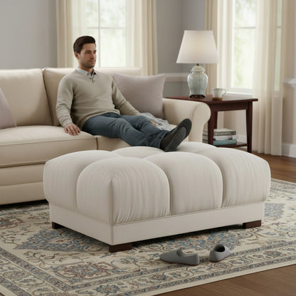 Azzuro Beige Cream Fabric Footstool