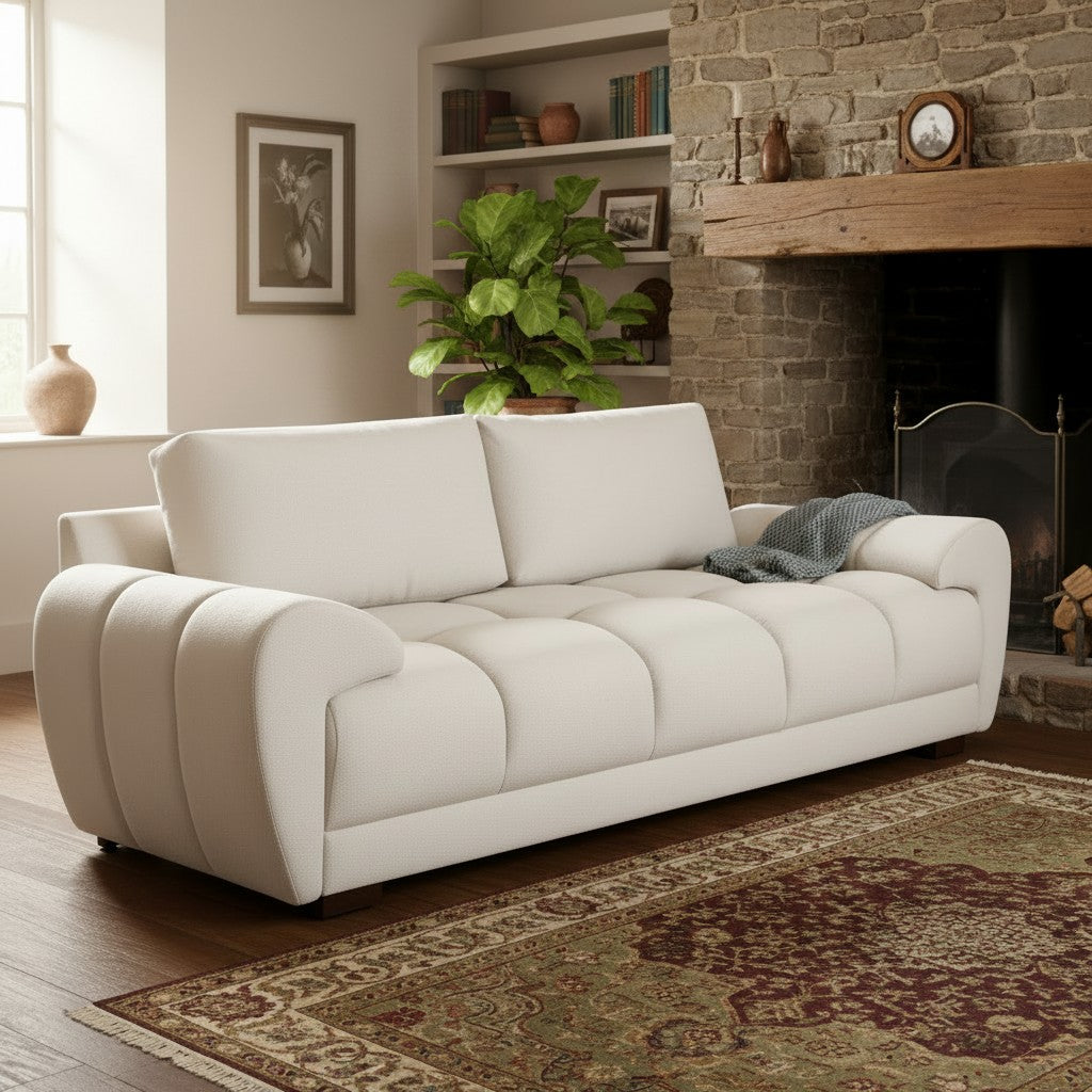 Azzuro Cream Fabric 3 Seater Sofa