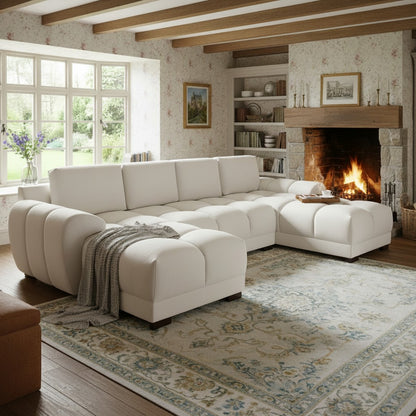 Azzuro Cream Fabric U Shape Corner Sofa