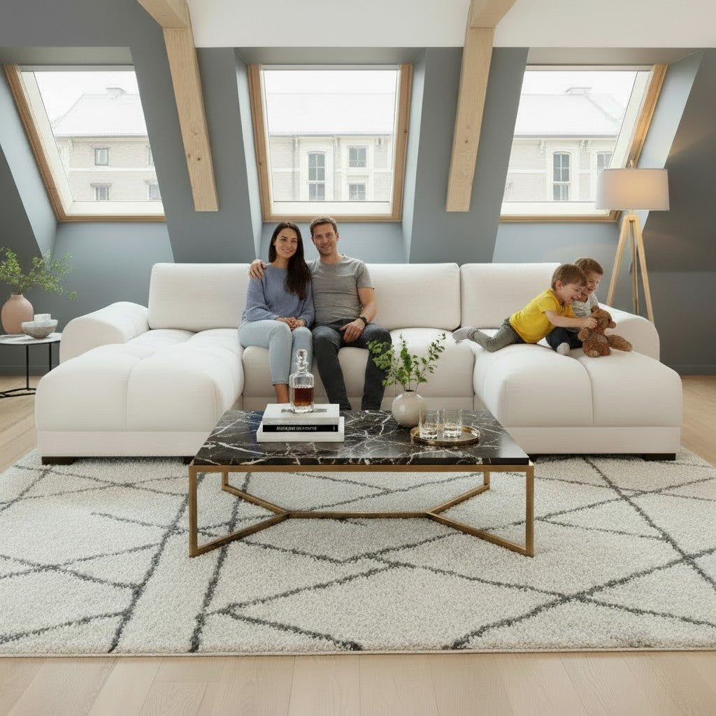 Azzuro Cream Fabric U Shape Corner Sofa